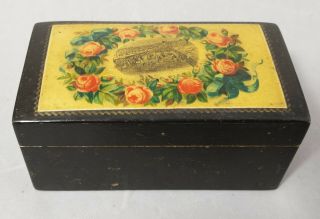 2 x vintage boxes: 1 x Wood Marquetry Playing Card Box & 1 x Mauchline Ware Type 2