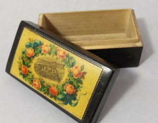 2 x vintage boxes: 1 x Wood Marquetry Playing Card Box & 1 x Mauchline Ware Type 4