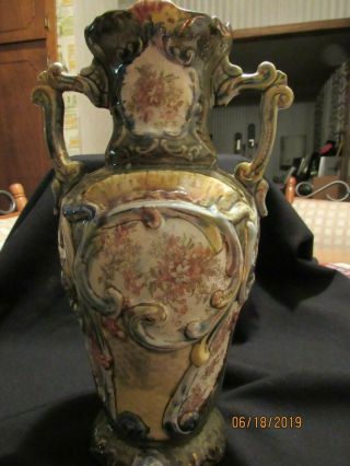 Vintage Antique Majolica Vase - Signed 833