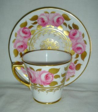 Stunning Quality Antique Vintage Cup & Saucer Large Pink Roses & Fine Gold Gilt