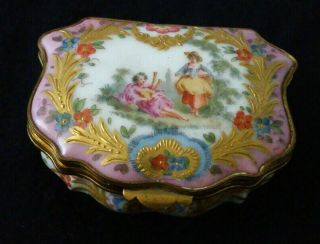 Antique Dresden Trinket Jewelry Box Hand Painted Portrait 2 Ladies W/gold Filled