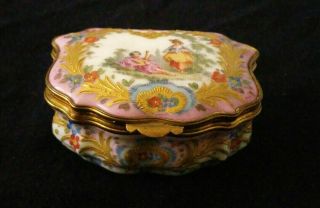 Antique Dresden Trinket Jewelry Box Hand Painted Portrait 2 ladies w/gold filled 2