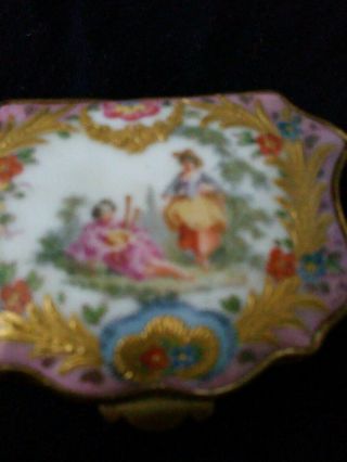 Antique Dresden Trinket Jewelry Box Hand Painted Portrait 2 ladies w/gold filled 4