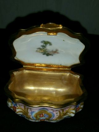 Antique Dresden Trinket Jewelry Box Hand Painted Portrait 2 ladies w/gold filled 6