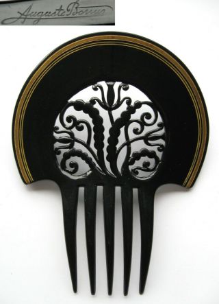Iconic Design Antique Vintage Auguste Bonaz Art Deco Black & Gold Hair Comb 1922