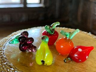 Artisan Vintage Miniature Dollhouse Glass Fruit Italy Grapes Banana Apple Orange