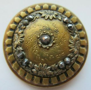 Extraordinary Xl Antique Vtg Victorian Metal Button W/ Cut Steel Accents (f)