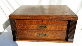 Victorian Oak Baize Lined Cutlery Box,  Brass Handles,  2 Draws 1 Top Compartment.