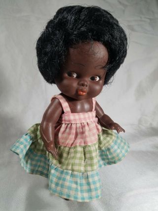 Vintage Black Vinyl Dolls With Rooted Hair 1960s - 70s African American Eegee
