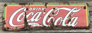 Antique Vintage Coca Cola True Porcelain Coke Sign 29 1/2 Inches 1920s