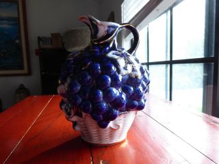Vintage Antique Lomonosov Made In Ussr Grapes In Basket Decanter Pitcher Euc