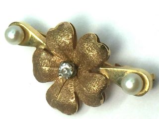 Awesome Antique 14k Rose Gold Diamond Pearl Plum Blossom Pin.  3.  5gm
