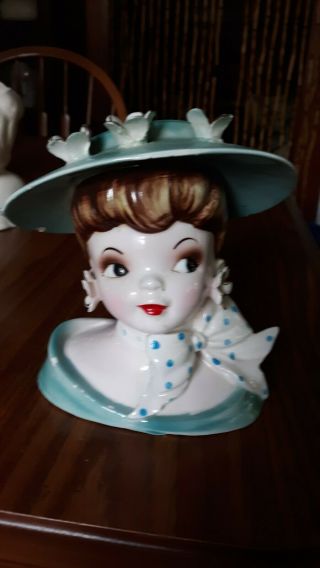 - 40s - 50s Doll Head Vase,  A Few Chips Are Pictured,  Colors Are Bright