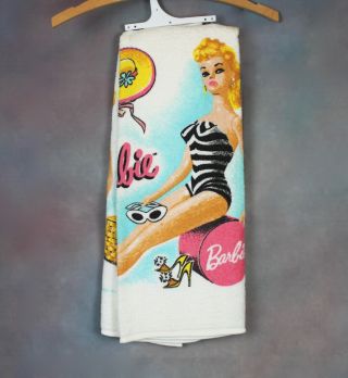 Vintage 90 ' s Barbie Bath Towel Two Piece Set Cotton Blend USA Made Wash Cloth 6