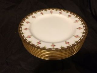 Antique Minton Hand Painted Set 7 9 " Plates Roses Encrusted Gold