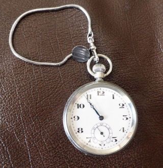 Antique Swiss Made 15 Jewel Pocket Watch,  In Order,  With Chain.