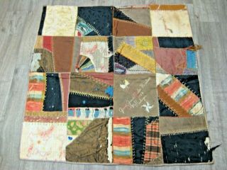 Antique Primitive Crazy Quilt Signed And Dated 1906 Early 1900 