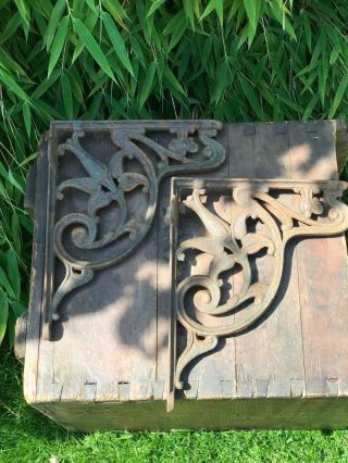 Pair Antique Art Nouveau Cast Iron Wall Shelf Cistern Support Brackets Salvage
