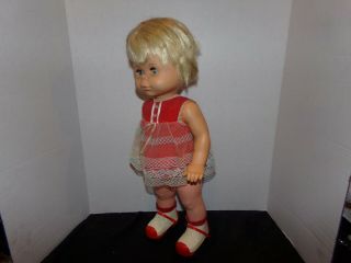 Vintage Mattel 1964 Baby First Step Doll With Roller Skates Red Dress/blond