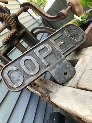 Antique Copes Sign Cast Iron Steel Street Machine Double Sided.
