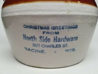 NORTH SIDE HARDWARE Racine WIS Red Wing CHRISTMAS Bean Pot Advertising Stoneware 2