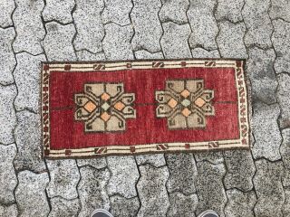 Vintage Red Oushak Door Mat,  Turkish Handmade Rug,  Decorative Small Rug,  Vintage