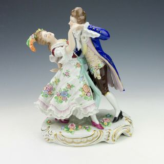 Antique Sitzendorf Dresden Porcelain - Hand Painted Lady & Gentleman Figurine