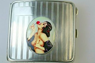 Nude Lady " Memories Of Olive " By Alberto Vargas Solid Silver Cigarette Case