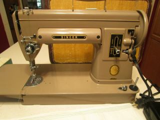 SINGER sewing machine 301A long bed mauve case feet accessories 1953 VGC 3