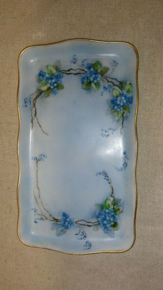 Antique Vtg Trinket/dresser Tray Ris Germany Blue/floral Hand Painted Signed