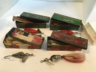 4 Vintage Al Foss Fishing Lures & Metal Boxes