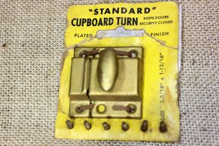 1 3/4” Cabinet Cupboard Turn Latch Catch Old Brass On Tin Usa Made Nos Vintage