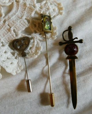 Set Of 3 Victorian Antique Stick Pins Dragon 