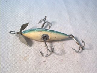 Vintage Old Wood Fishing Lure Pflueger 3 Hook Peerless Minnow Green