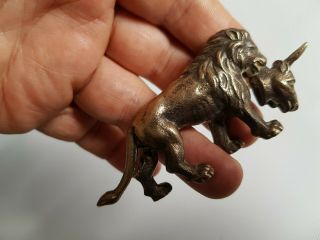 Antique - Vintage Unusual Knife Rest Brass - Bronze Lion With Ox Head In Mouth