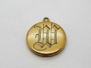 Antique Victorian Georgian 14k Gold Filled Round Engraved W Pendant Locket 1 "