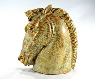Large Vintage Stangl Art Pottery Antique Gold Horse Head Vase