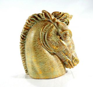 Large Vintage STANGL Art Pottery Antique Gold Horse Head Vase 2