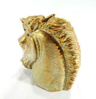 Large Vintage STANGL Art Pottery Antique Gold Horse Head Vase 3