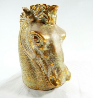 Large Vintage STANGL Art Pottery Antique Gold Horse Head Vase 5