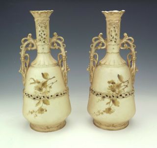 Antique Ernst Wahliss China Pierced Flower Painted Vases - Art Nouveau 3