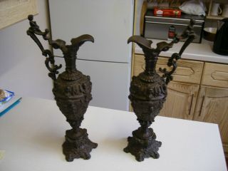 French 19th Century Lsf Spelter Ornamental Ewers (2099)