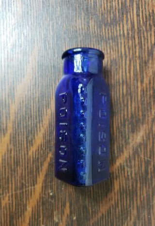 Antique Cobalt Blue Poison Bottle Rare Triangle Poison Poison