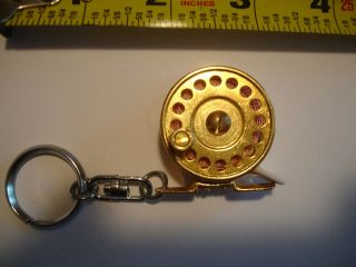 Vintage Brass Fly Fishing Reel Key Chain Tape Measure