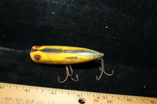 Vintage Heddon Chugger Spook - Perch - 3 Inch Yellow Black Red