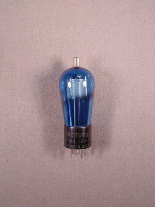 1 No.  124 Arcturus Blue Globe Engraved Base Antique Radio Amplifier Vacuum Tube
