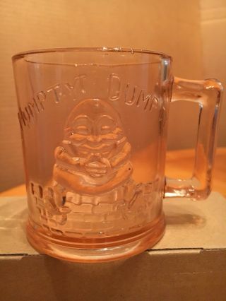 1930s Pink Depression Glass Humpty Dumpty Tom Tom Mug 3 1/2” Tall.