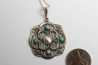 Antique Art Nouveau Silver Turquoise & Pearl Pendant By W Hair Haseler C1900