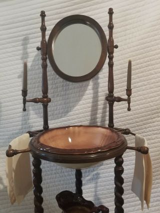 Vintage Antique Wash Basin Stand w/Mirror,  Pitcher,  Bowl,  Candles & Hand Towels 3