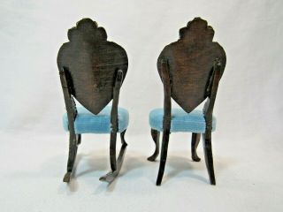 Vintage Tufted Blue Velvet Wood Rocking & Parlor Chairs Dollhouse Miniatures (2) 4
